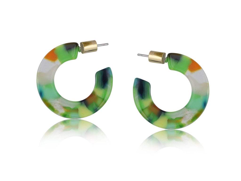 luscious scarves Earrings Big Metal Erica Resin Hoop Earrings , Green and Yellow Mix.