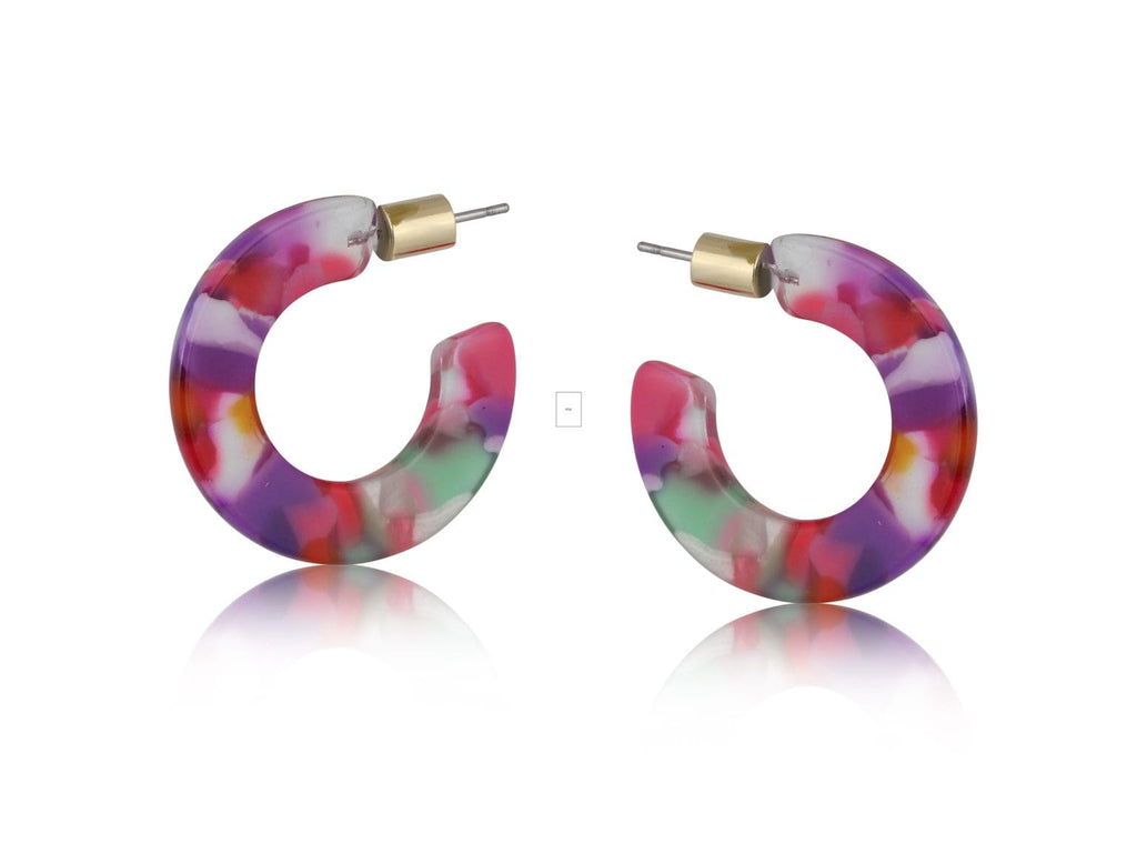 luscious scarves Earrings Big Metal Erica Resin Hoop Earrings , Purple and Pink Mix.
