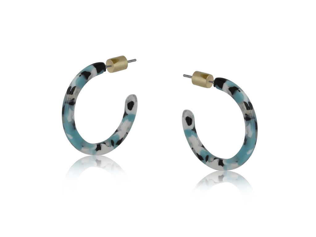 luscious scarves Earrings Big Metal Erica Small Hoop Resin Earrings , a blue, black and white mix.