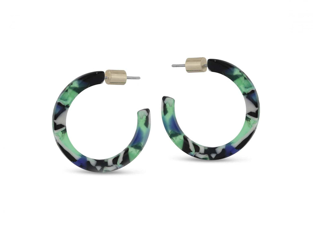 luscious scarves Earrings Big Metal Isla Small Hoop Resin Earrings , a mint, black and white mix.