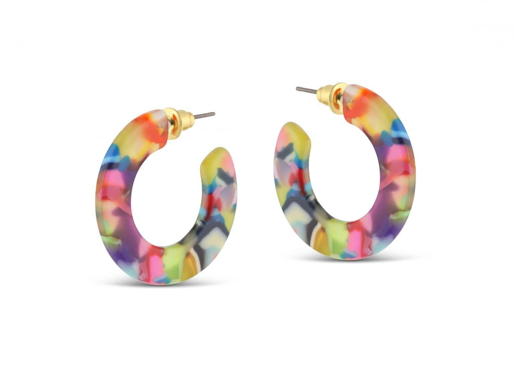 luscious scarves Earrings Big Metal Jessica Tiny Cut Out Hoop Resin Earrings , Bright Colourful Mix.