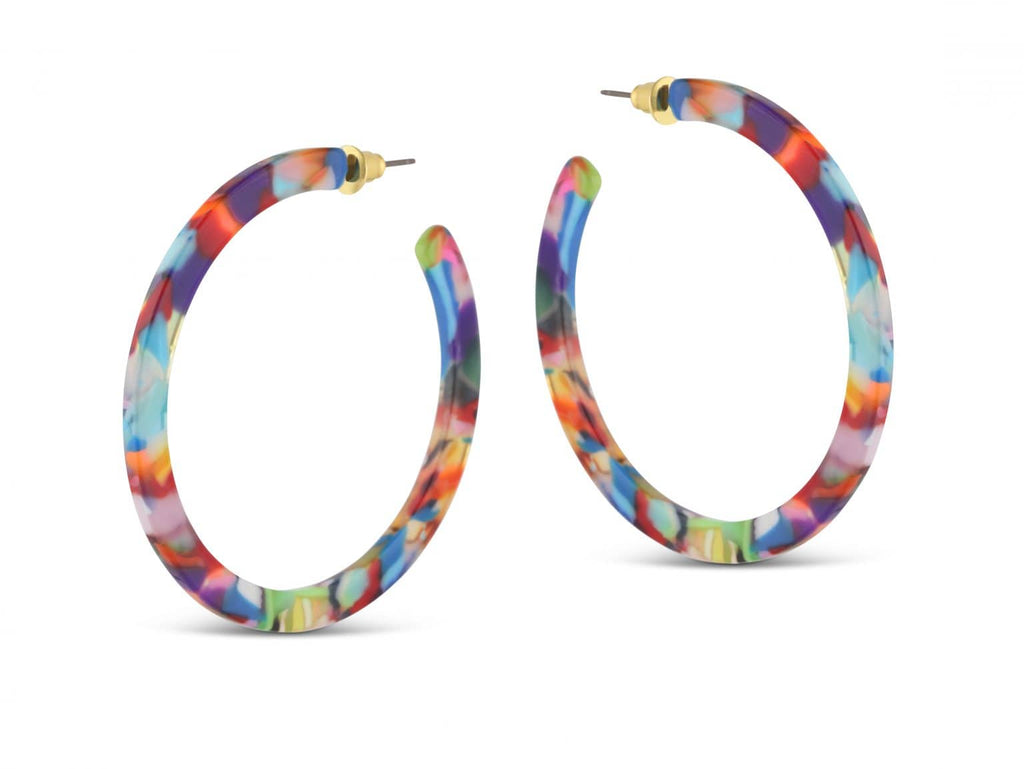 luscious scarves Earrings Big Metal Sophia Hoop Resin Earrings , Red, Blue, Yellow mix.