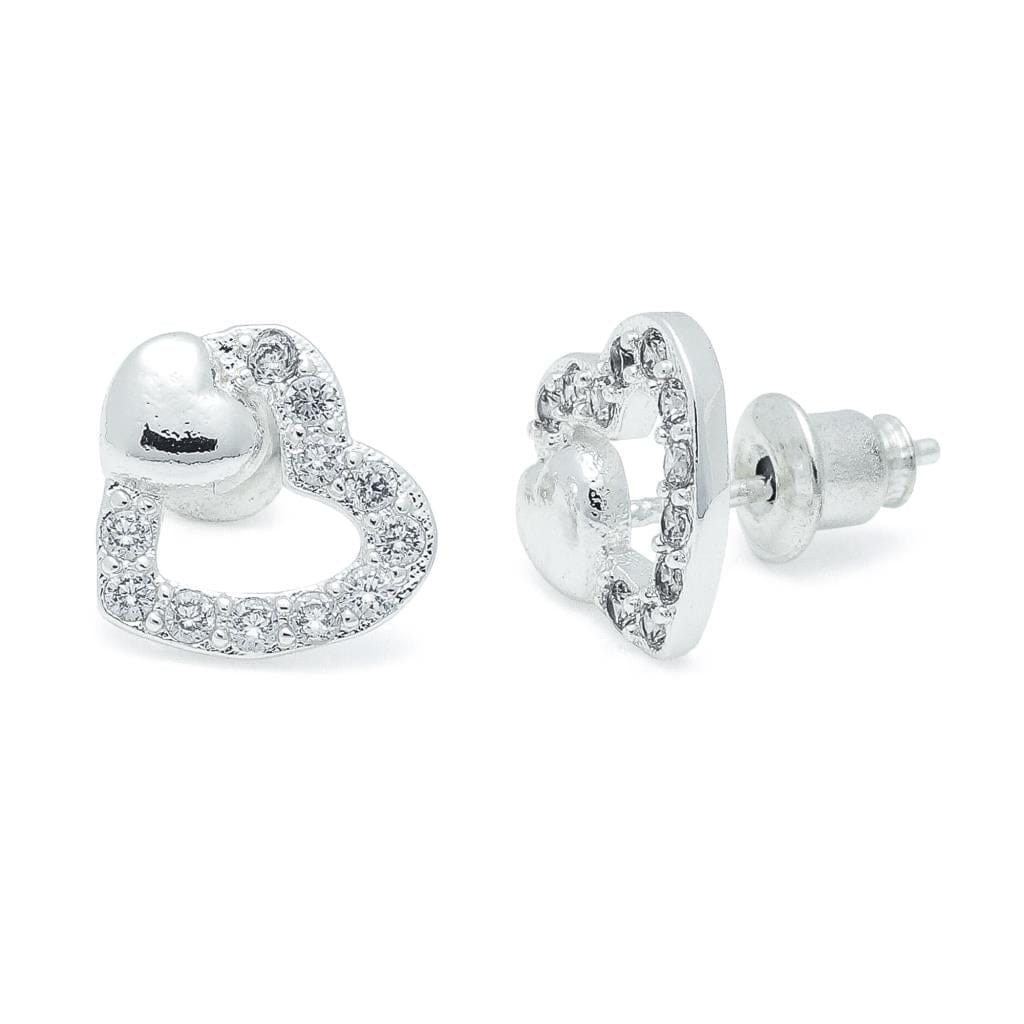 luscious scarves Earrings Life Charms 2 Hearts CZ silver studs