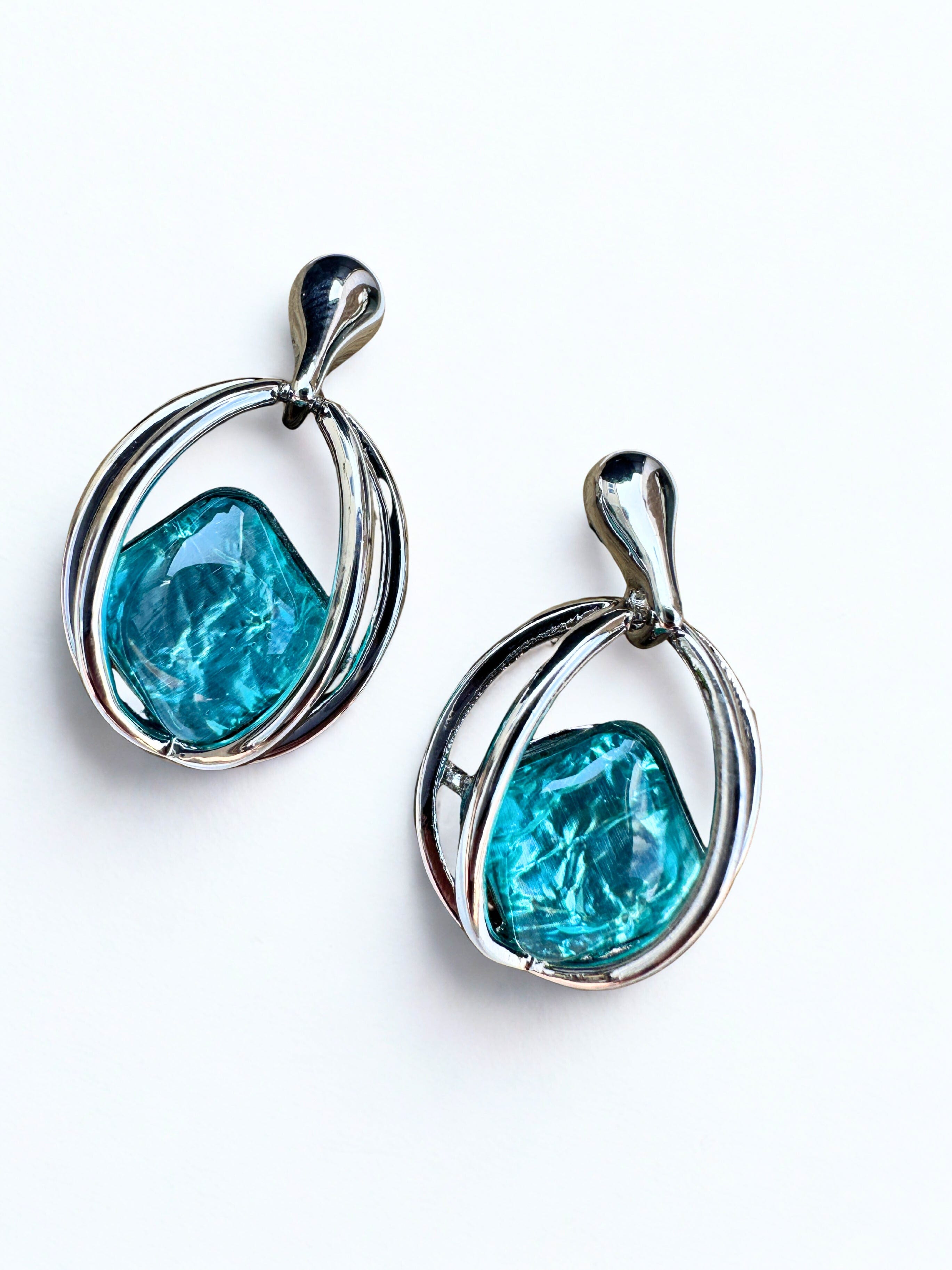 luscious scarves Earrings Miss Milly Aqua Blue Ellipse Earrings FE751ASIP