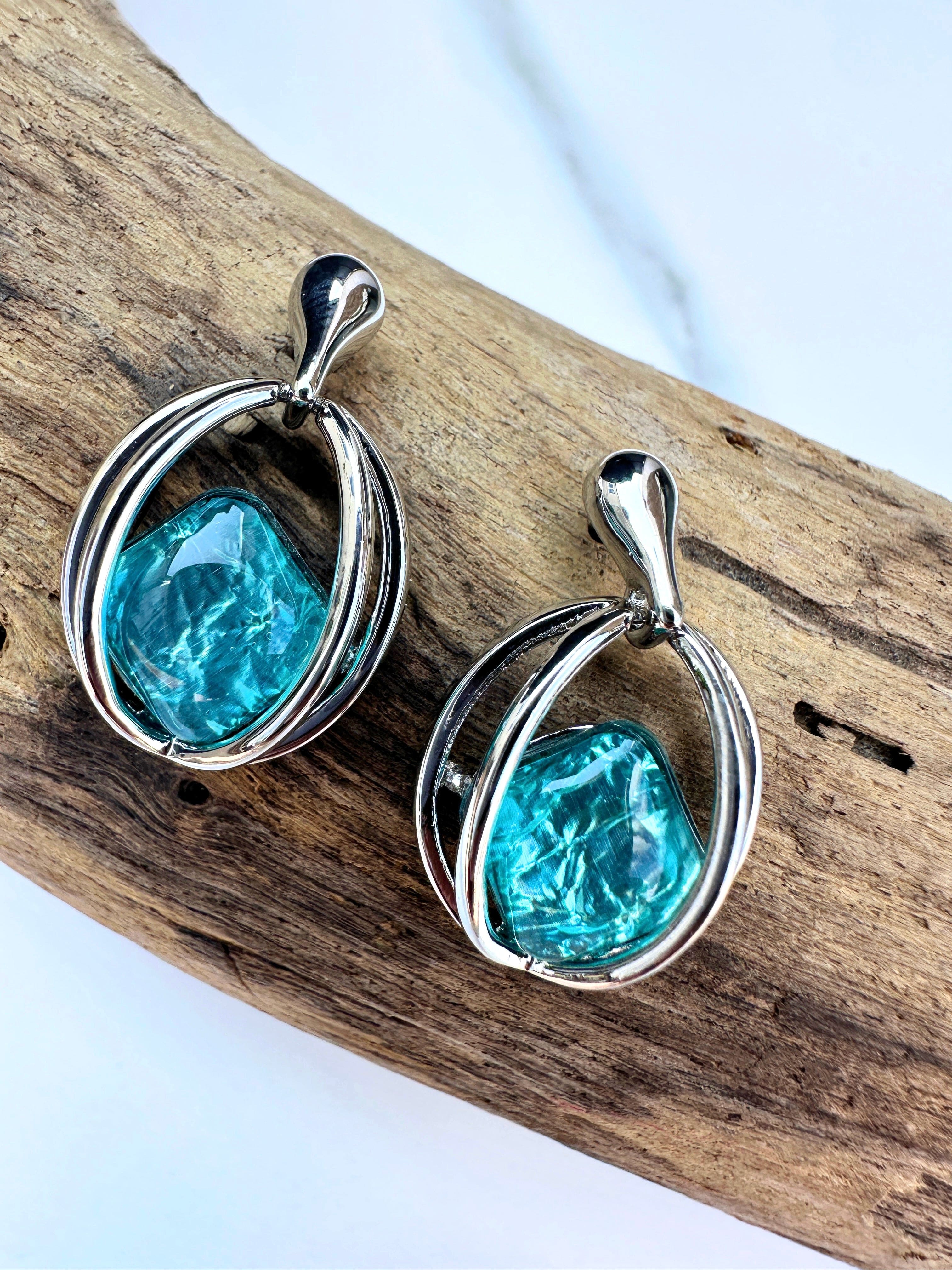luscious scarves Earrings Miss Milly Aqua Blue Ellipse Earrings FE751ASIP