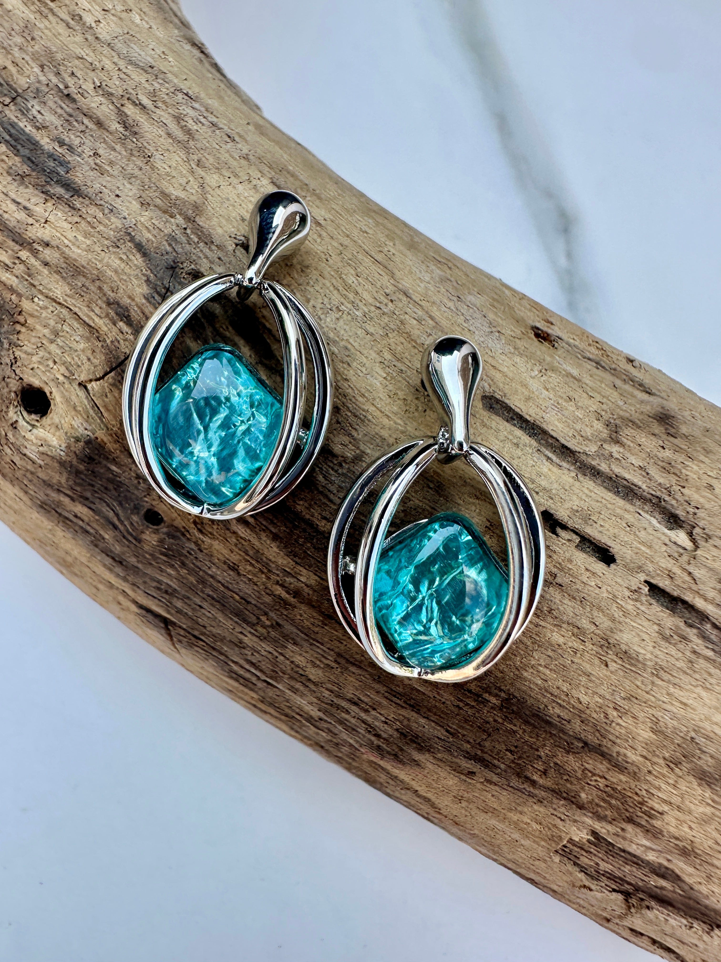 luscious scarves Earrings Miss Milly Aqua Blue Ellipse Earrings FE751ASIP