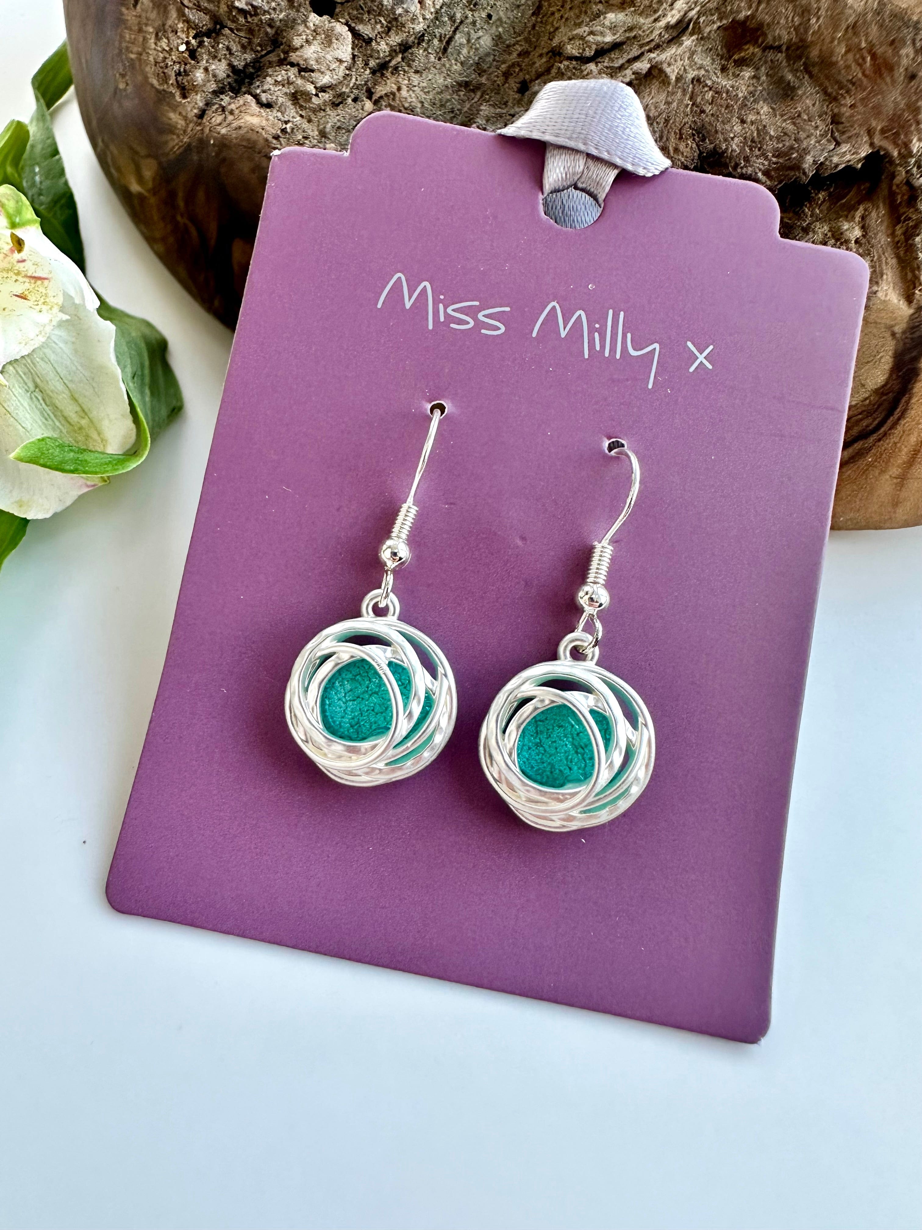 luscious scarves Earrings Miss Milly Aqua Turquoise and Matt Silver Drop Earrings FE375