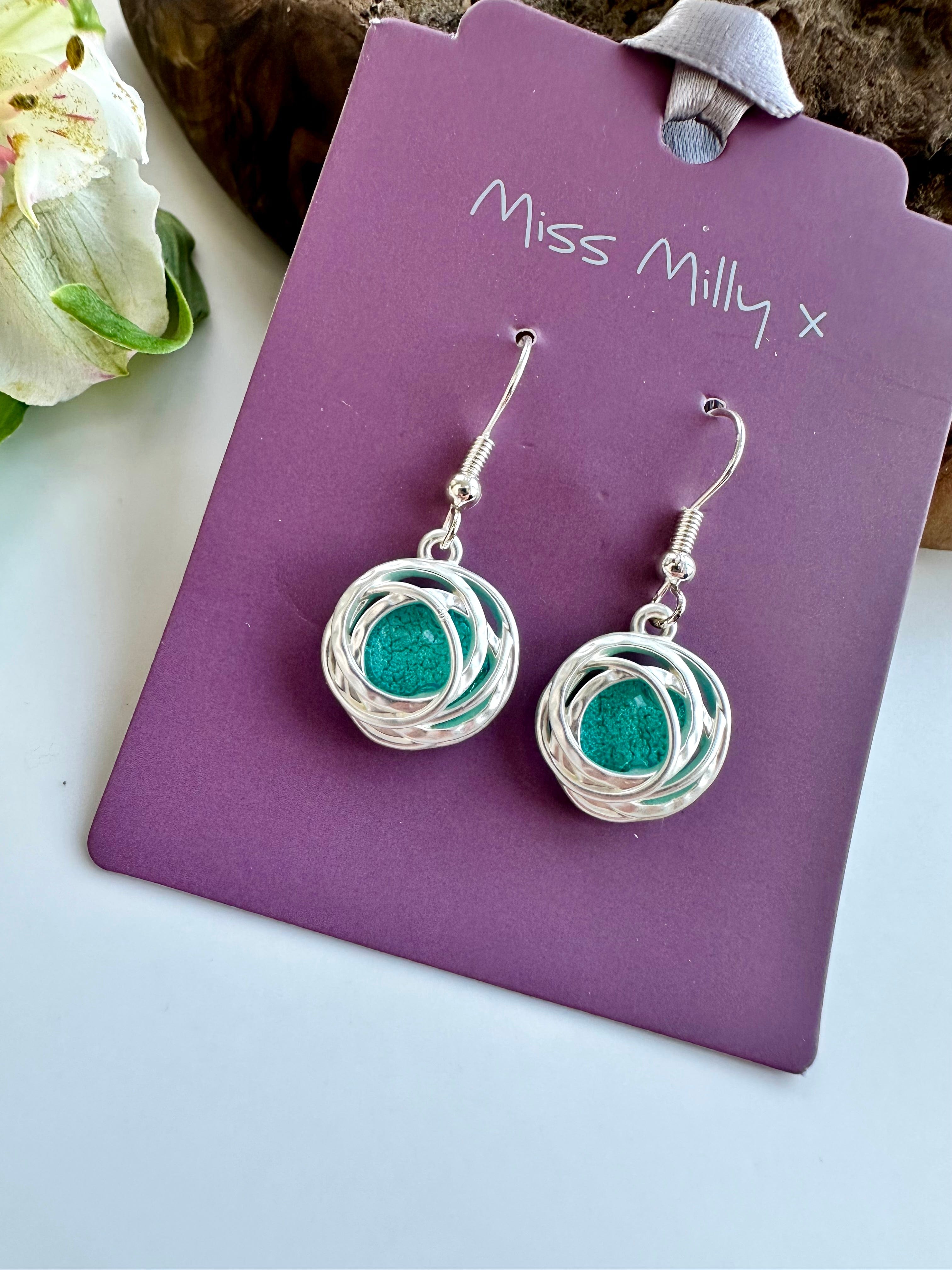 luscious scarves Earrings Miss Milly Aqua Turquoise and Matt Silver Drop Earrings FE375