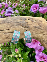 Load image into Gallery viewer, luscious scarves Earrings Miss Milly Green and Blue Mosaic Hoop Earrings FE756MU
