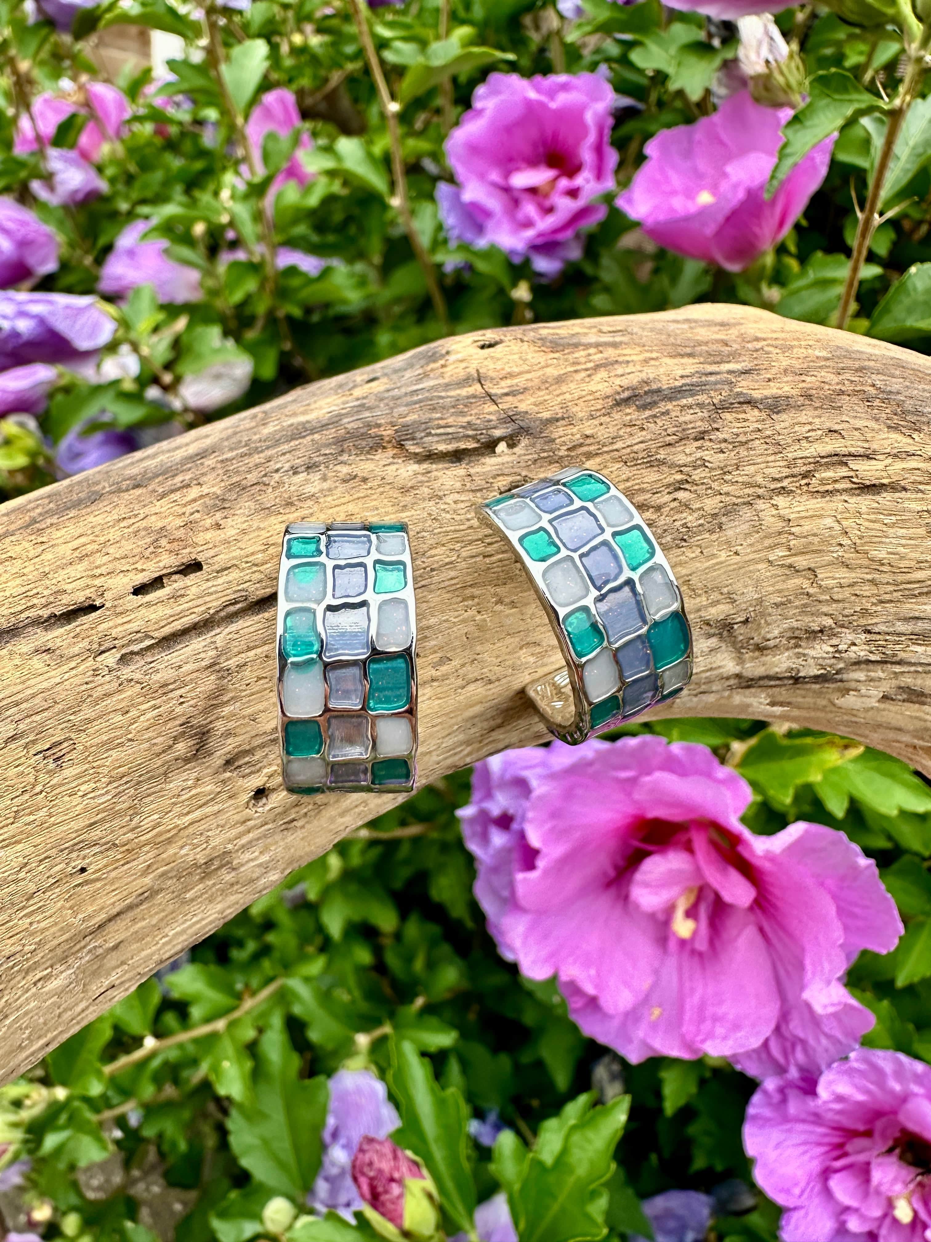 luscious scarves Earrings Miss Milly Green and Blue Mosaic Hoop Earrings FE756MU