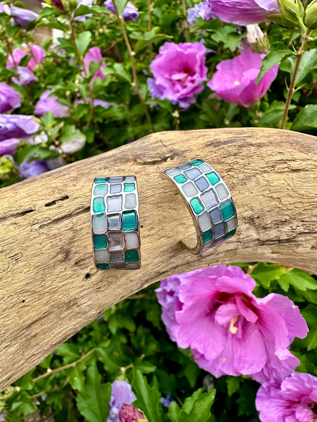 luscious scarves Earrings Miss Milly Green and Blue Mosaic Hoop Earrings FE756MU