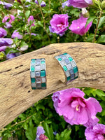 Load image into Gallery viewer, luscious scarves Earrings Miss Milly Green and Blue Mosaic Hoop Earrings FE756MU

