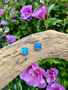 luscious scarves Earrings Miss Milly Iridescent Blue Square Stud Earrings FE665BLIR