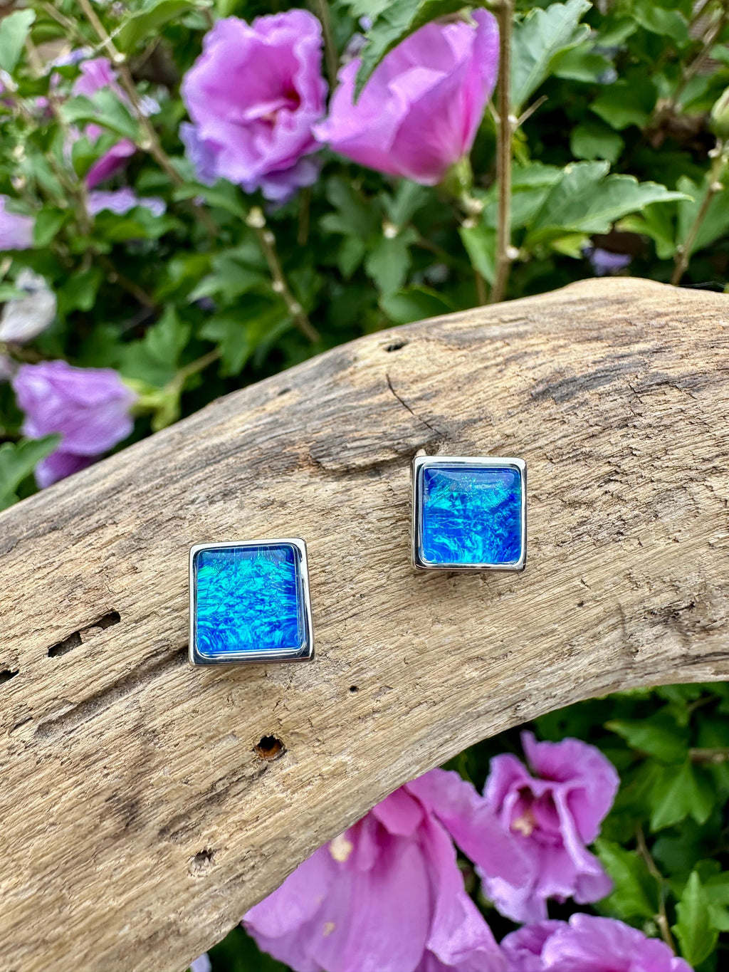luscious scarves Earrings Miss Milly Iridescent Blue Square Stud Earrings FE665BLIR