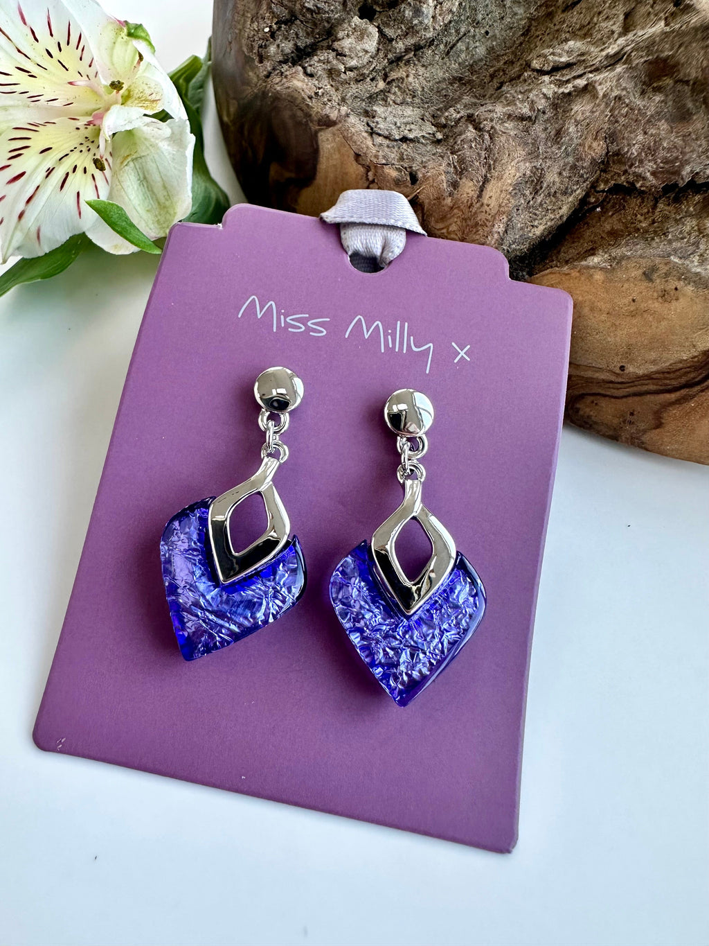 luscious scarves Earrings Miss Milly Purple and Turquoise Foil Resin Diamond Drop Earrings FE531