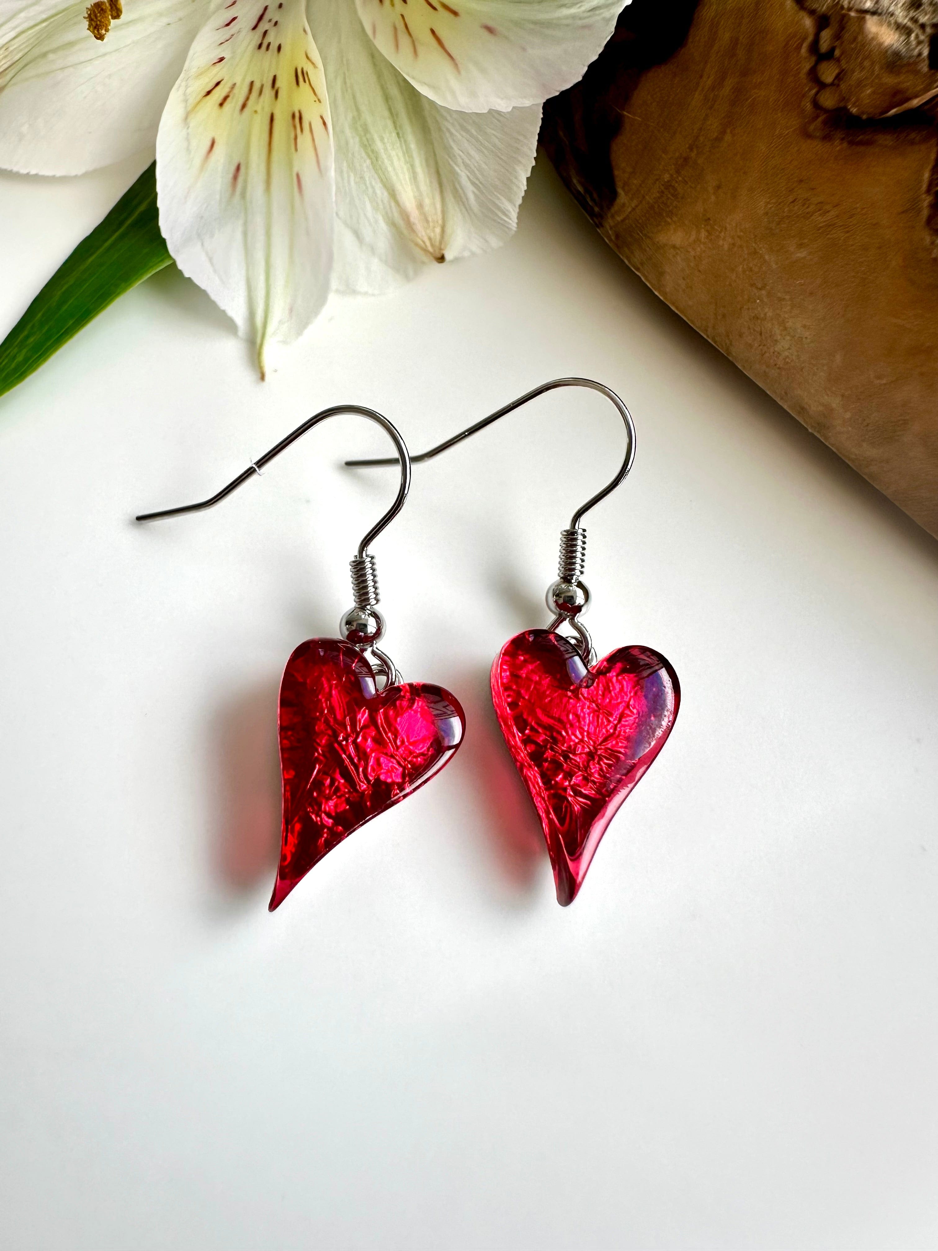 Miss Milly Rich Red Heart Earrings FE211 luscious scarves