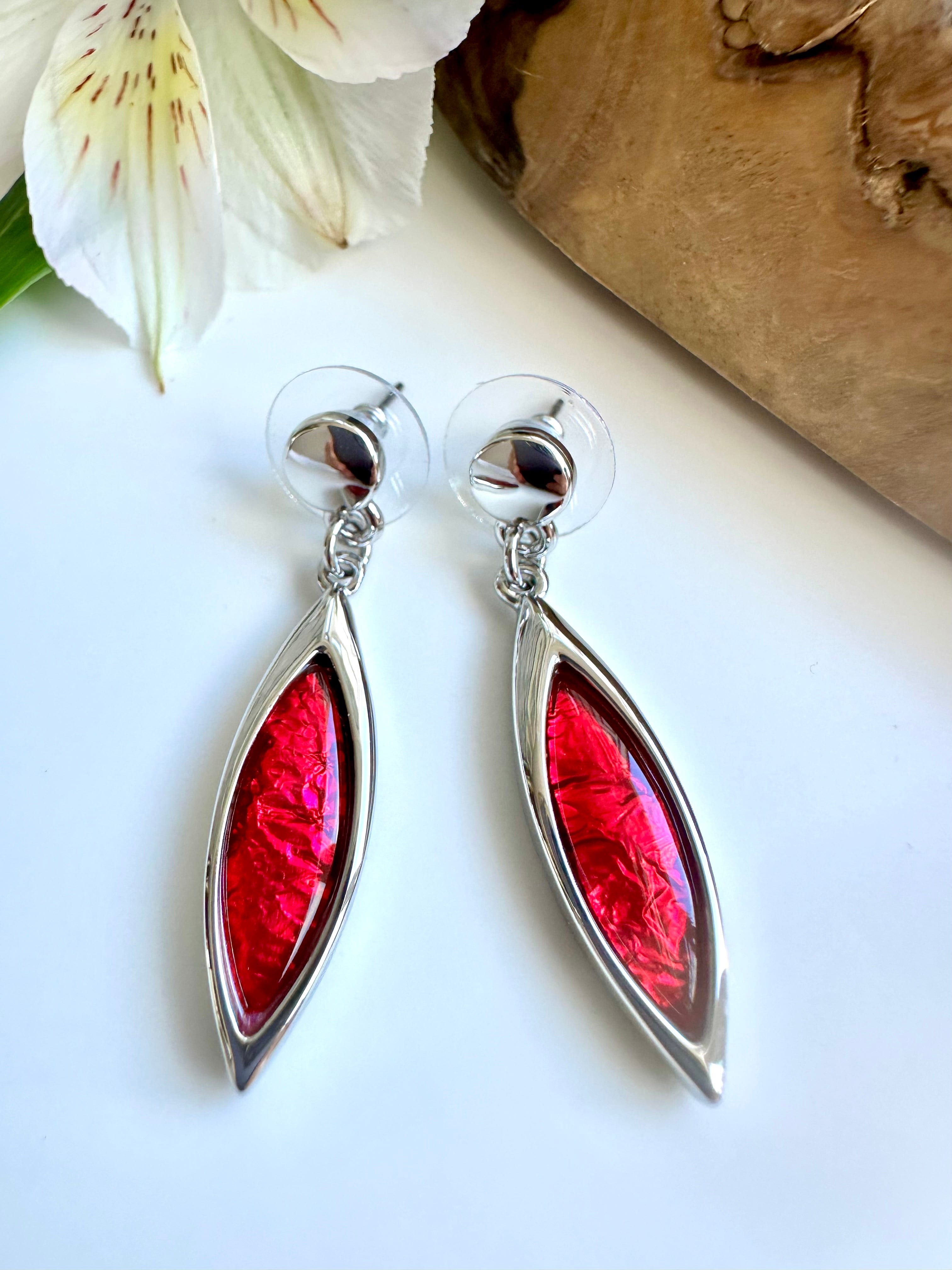 luscious scarves Earrings Miss Milly Silver and Rich Red Resin Drop Earrings FE551PPIP