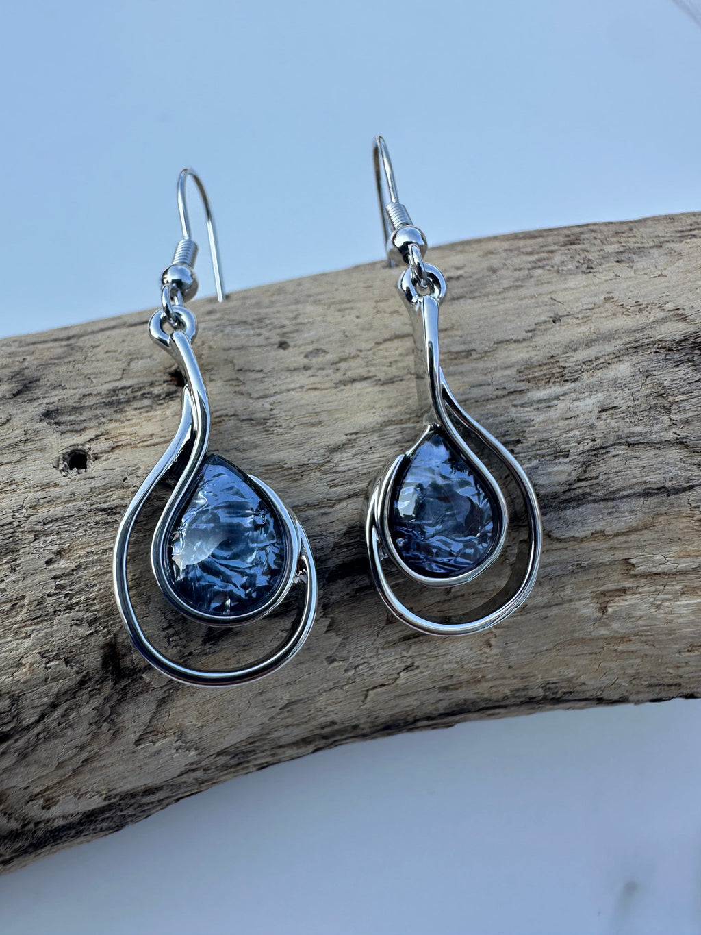 luscious scarves Earrings Miss Milly Smokey Grey Reflective Tear Drop Earrings FE425