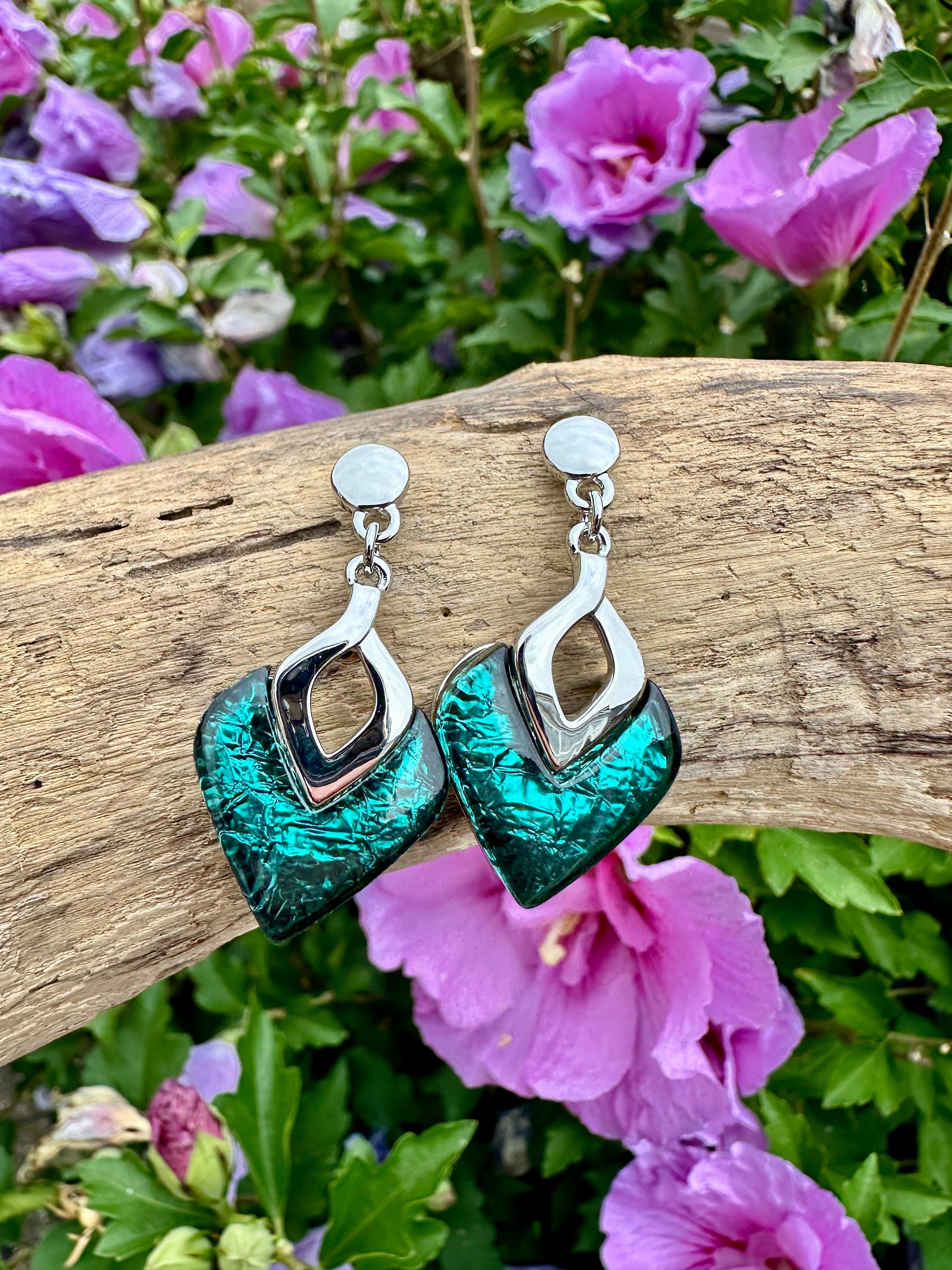luscious scarves Earrings Miss Milly Teal Green Diamond Resin Earrings FE531AXIP