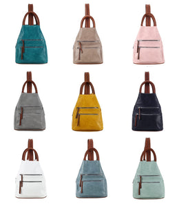 luscious scarves Faux Vegan Leather Triangular Backpack with Double Front Pockets, Available in 10 colours.