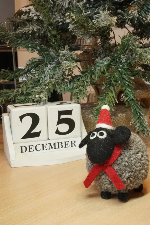 luscious scarves felted friends Pachamama Stuart at Christmas , Hand Felted Sheep