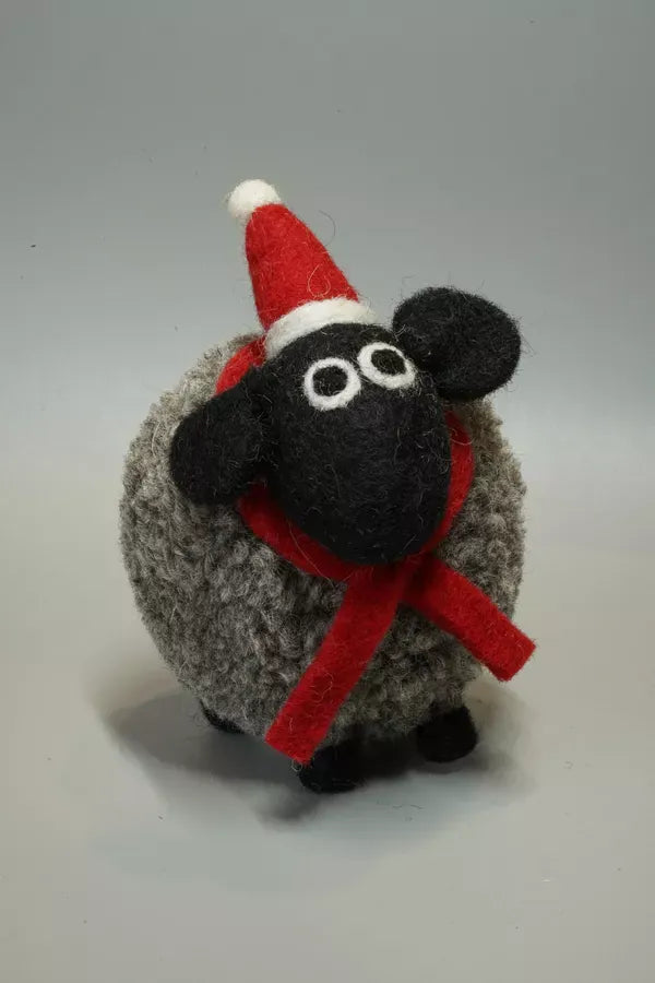 luscious scarves felted friends Pachamama Stuart at Christmas , Hand Felted Sheep