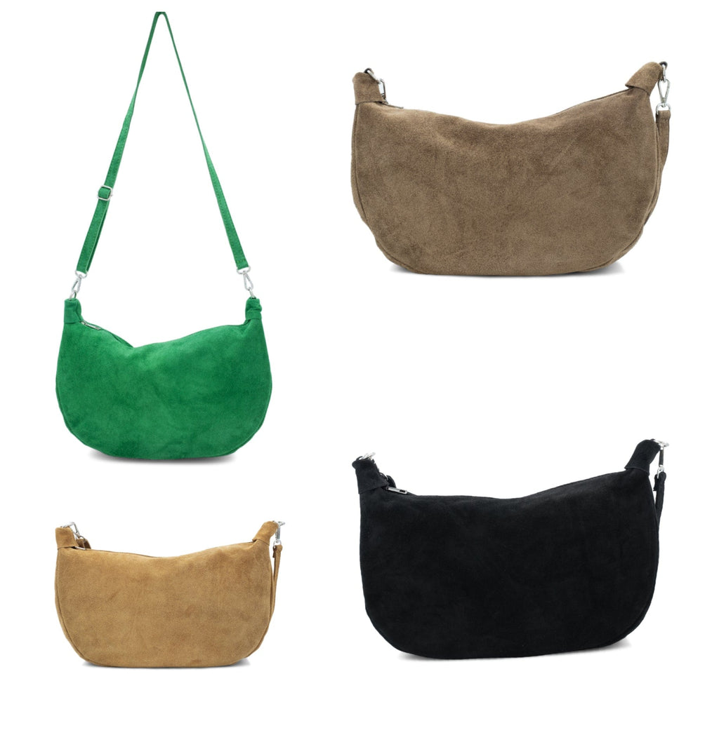 luscious scarves Genuine Suede Half Moon Slouchy Bag.