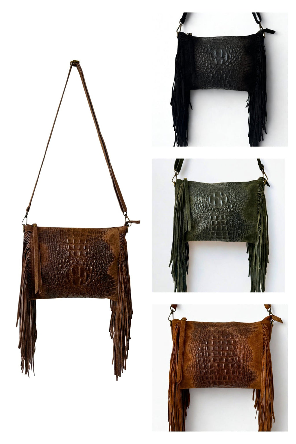 luscious scarves Genuine Suede Leather Shoulder Crossbody Bag with Tassel Fringing .