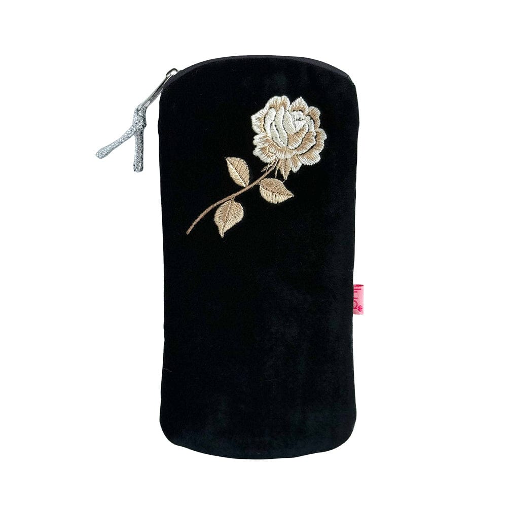 luscious scarves glasses case Black Lua Velvet Glasses Case , Embroidered Rose Design , Padded