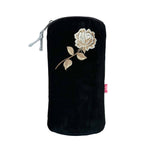 Load image into Gallery viewer, luscious scarves glasses case Black Lua Velvet Glasses Case , Embroidered Rose Design , Padded
