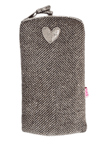 Load image into Gallery viewer, luscious scarves glasses case Brown Lua Herringbone and Sparkle Heart Glasses Purse
