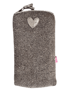 luscious scarves glasses case Brown Lua Herringbone and Sparkle Heart Glasses Purse