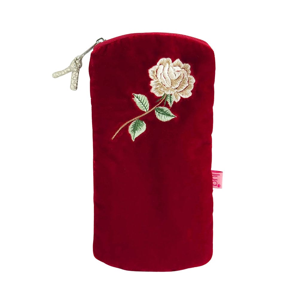 luscious scarves glasses case Burgundy Lua Velvet Glasses Case , Embroidered Rose Design , Padded