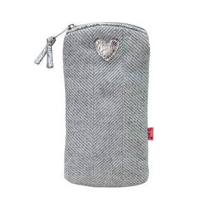 luscious scarves glasses case Grey Lua Herringbone and Sparkle Heart Glasses Purse