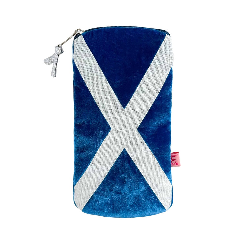 luscious scarves glasses case Lua Blue and White Velvet Glasses Case with a Scottish Flag Design