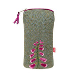 Load image into Gallery viewer, luscious scarves glasses case Lua Green Herringbone Glasses Case with a Foxglove Design .
