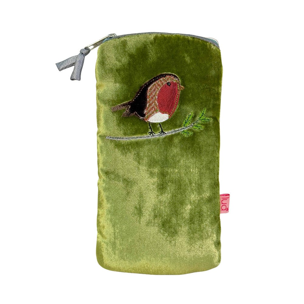 luscious scarves glasses case Lua Green Velvet and Herringbone Embroidered Robin Glasses Purse.