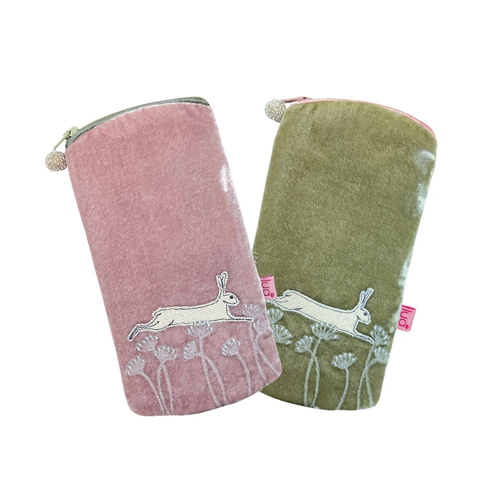 luscious scarves glasses case Lua Leaping Hare Glasses Purse available in Green or Pink Velvet