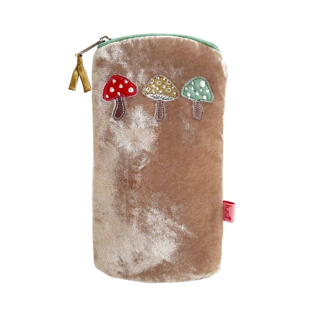 luscious scarves glasses case Lua Mink Velvet Glasses Case with a Trio of Mushrooms Design.