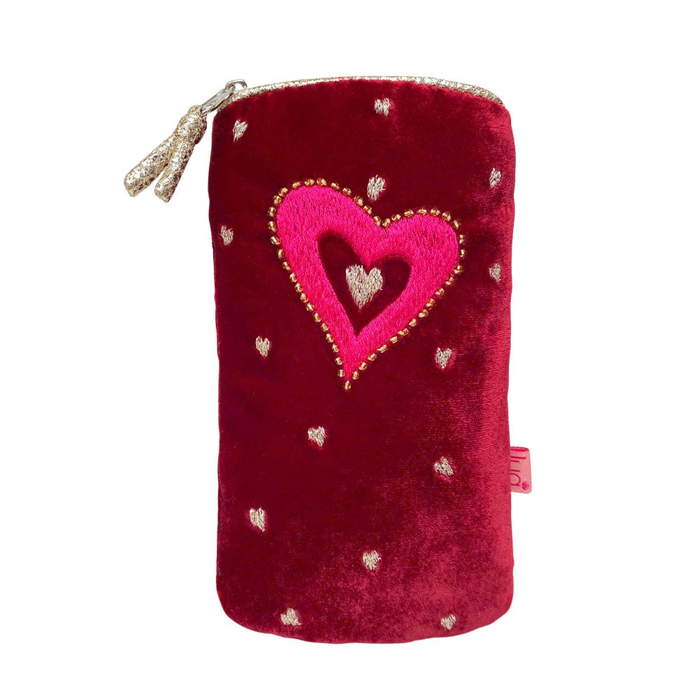 luscious scarves glasses case Lua Red Velvet Embroidered Hearts Glasses Purse