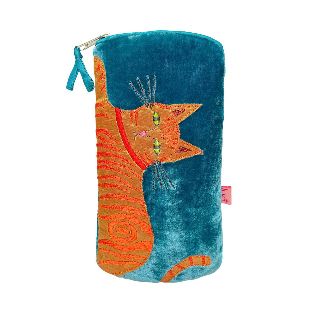 luscious scarves glasses case Lua Teal Green Velvet Glasses Case with a Ginger Cat Design.