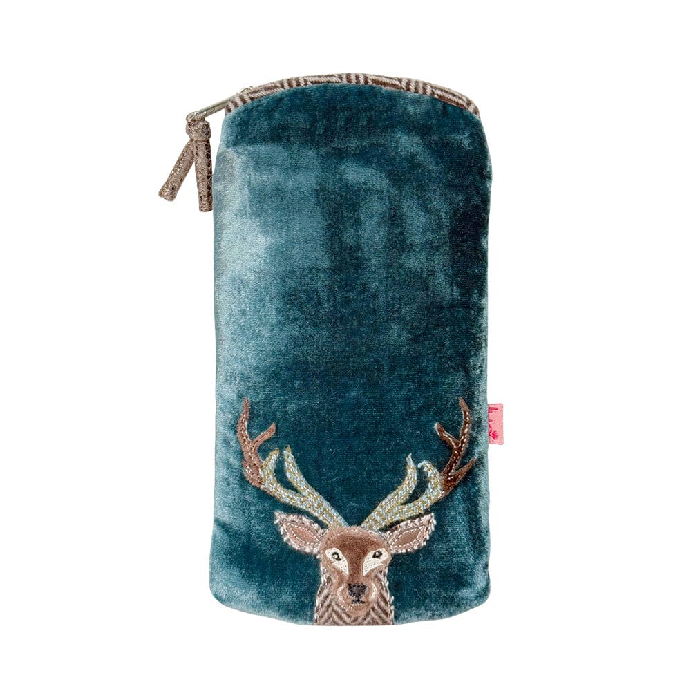 luscious scarves glasses case Lua Teal Velvet and Herringbone Stag Glasses Purse.