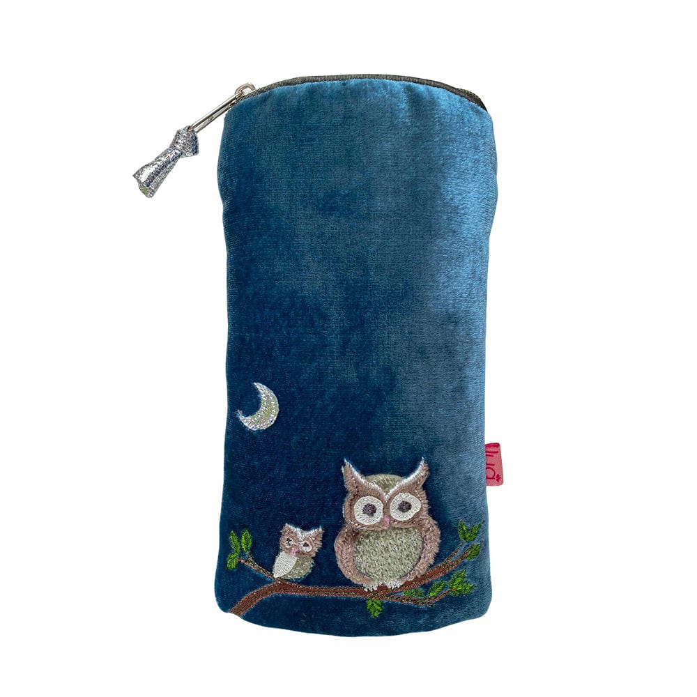 luscious scarves glasses case Lua Teal Velvet Glasses Case with an Embroidered Owl Design