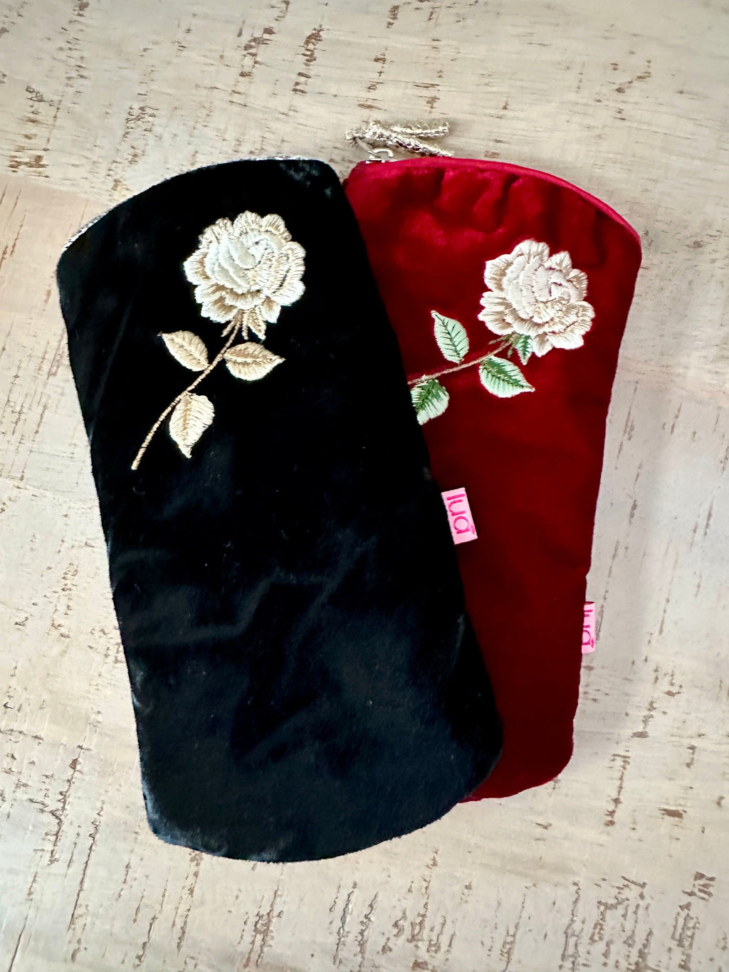 luscious scarves glasses case Lua Velvet Glasses Case , Embroidered Rose Design , Padded