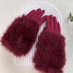 Load image into Gallery viewer, luscious scarves GLOVES Burgundy REEVO VELOUR GLOVE WITH FUR WRIST G3072

