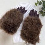 Load image into Gallery viewer, luscious scarves GLOVES Chocolate Brown REEVO VELOUR GLOVE WITH FUR WRIST G3072
