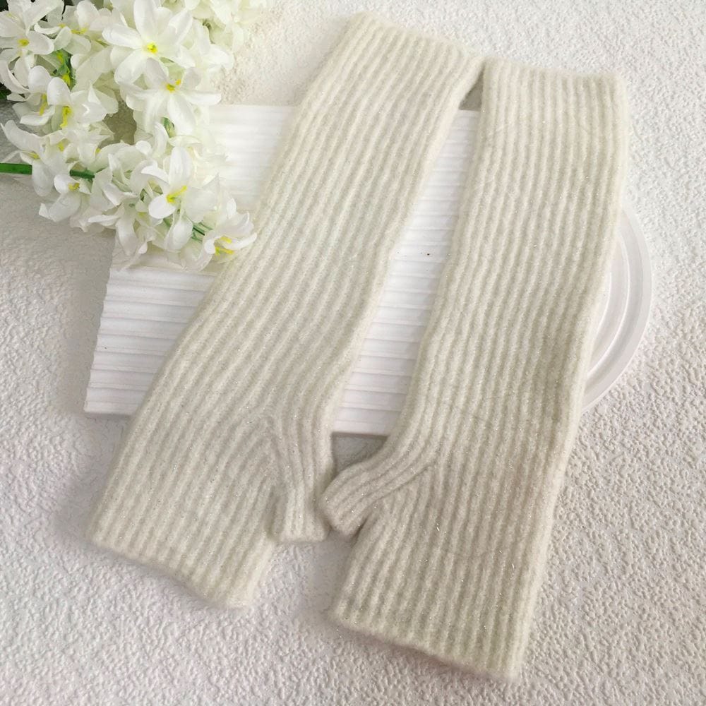 luscious scarves GLOVES Cream RIBBED SPARKLE SLEEVE GLOVES G3020