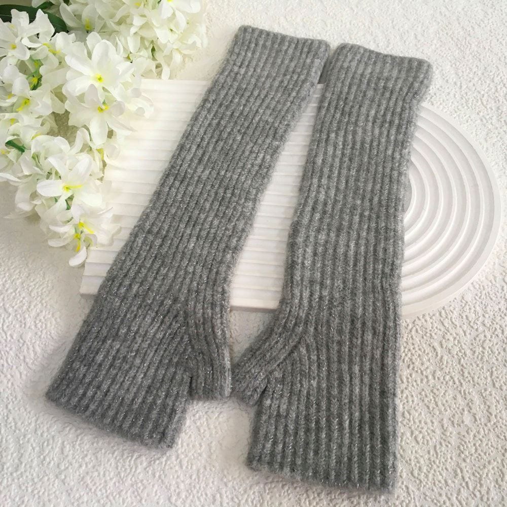 luscious scarves GLOVES Gray RIBBED SPARKLE SLEEVE GLOVES G3020