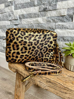 Load image into Gallery viewer, luscious scarves Gold Animal Print Italian Leather Soft Crossbody / Camera Bag / Handbag
