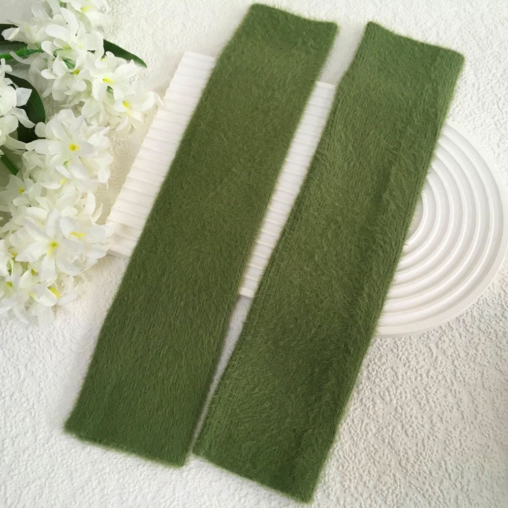 luscious scarves Green Fluffy Long Sleeve Fingerless Gloves